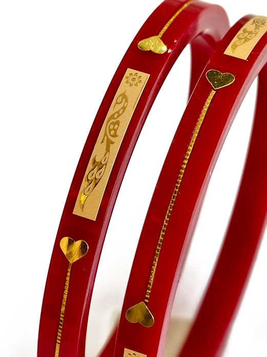 22kt (916) Yellow Gold Handmade Red Pola Bangles Flower Design for Women with Purity Certificate (Set of 2pcs)