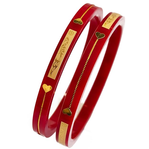22kt (916) Yellow Gold Handmade Red Pola Bangles Flower Design for Women with Purity Certificate (Set of 2pcs)