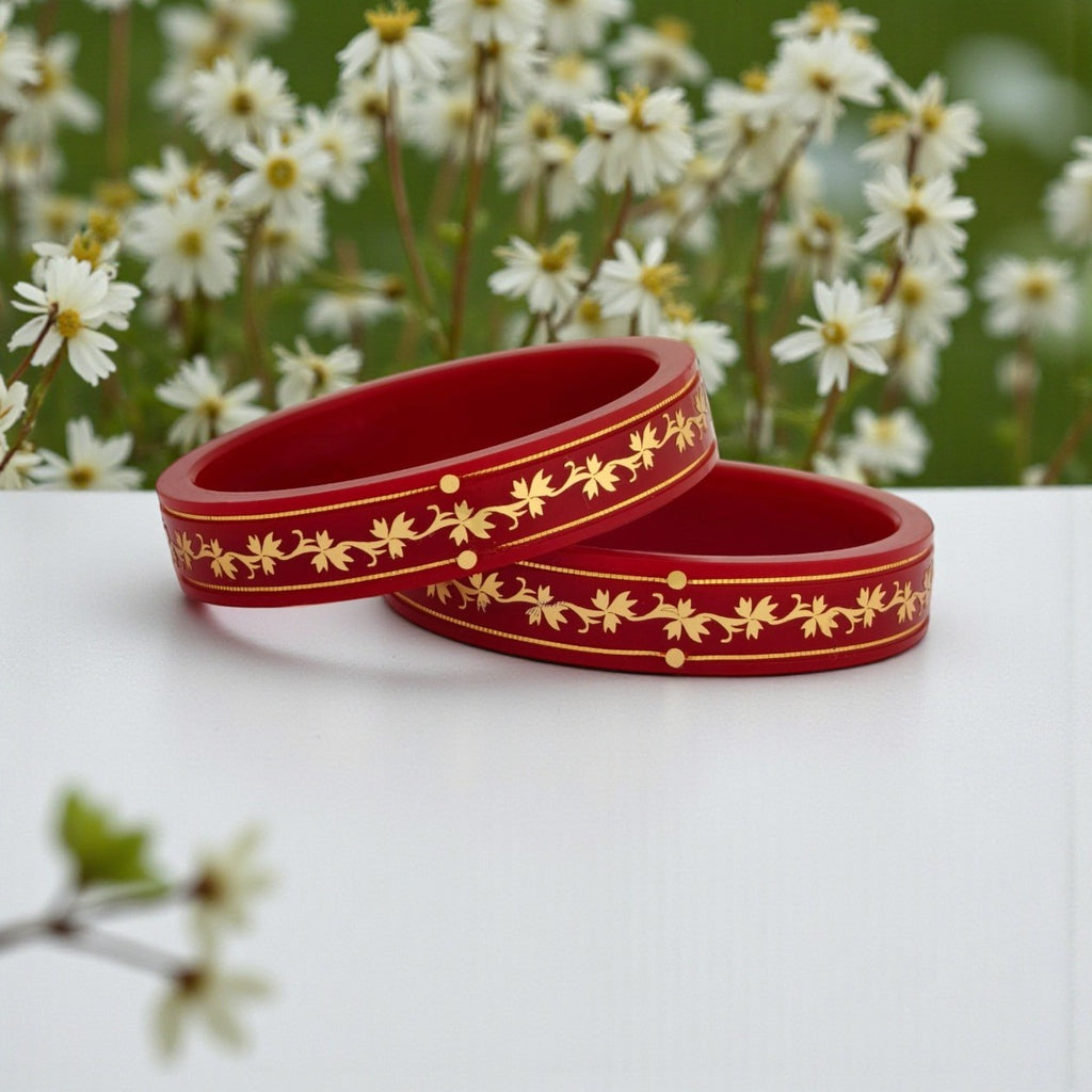 22kt (916) Yellow Gold Handmade Red Pola Bangles Flower Design for Women with Purity Certificate (Set of 2pcs)
