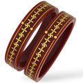 22kt (916) Yellow Gold Handmade Maroon Pola Bangles Flower Design for Women with Purity Certificate ((Maroon Mono Swastik,Set of 2pcs)