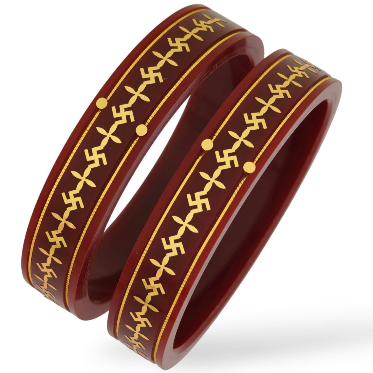22kt (916) Yellow Gold Handmade Maroon Pola Bangles Flower Design for Women with Purity Certificate ((Maroon Mono Swastik,Set of 2pcs)