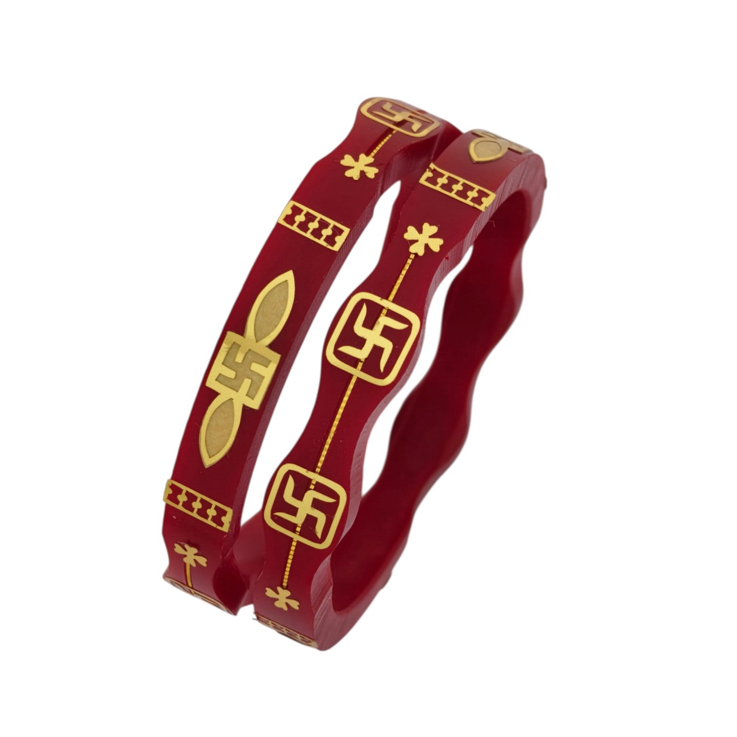 22kt (916) Yellow Gold Handmade Red Pola Bangles Flower Design for Women with Purity Certificate (Set of 2pcs)