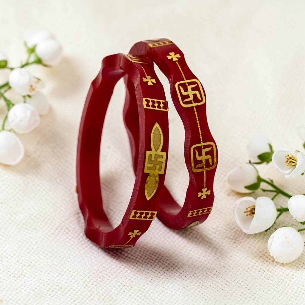 22kt (916) Yellow Gold Handmade Red Pola Bangles Flower Design for Women with Purity Certificate (Set of 2pcs)