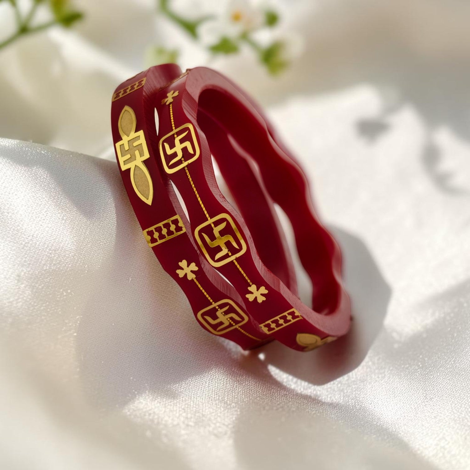 22kt (916) Yellow Gold Handmade Red Pola Bangles Flower Design for Women with Purity Certificate (Set of 2pcs)