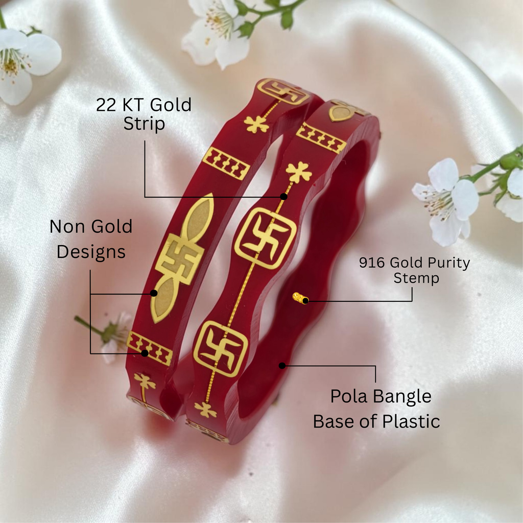 22kt (916) Yellow Gold Handmade Red Pola Bangles Flower Design for Women with Purity Certificate (Set of 2pcs)