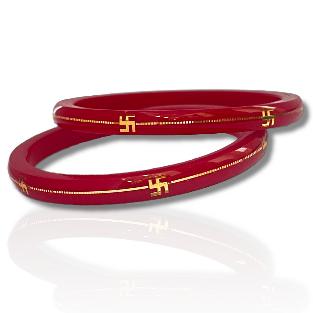22kt (916) Yellow Gold Handmade Red Pola Bangles Flower Design for Women with Purity Certificate (Set of 2pcs)