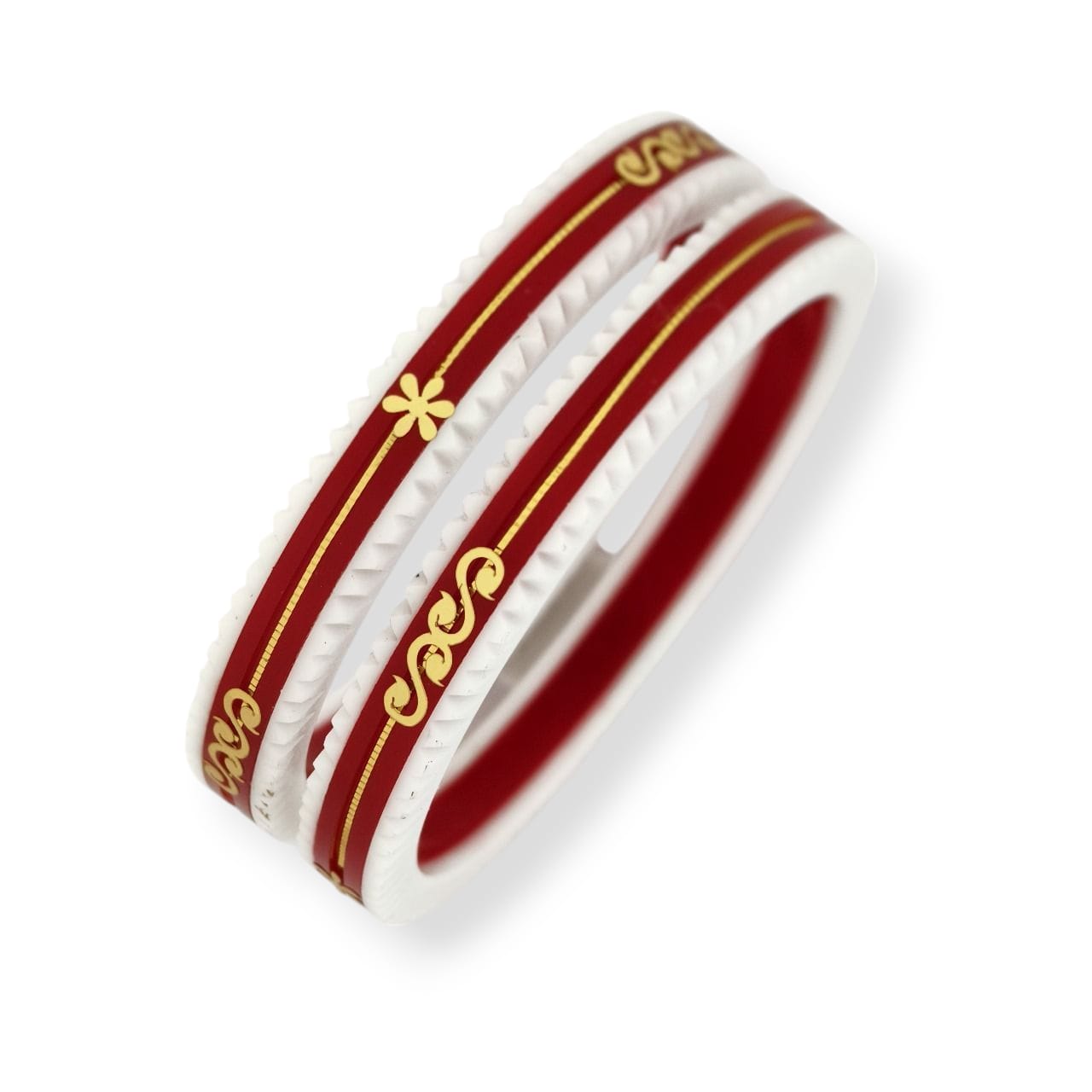 22kt (916) Yellow Gold Handmade Red And White Pola Bangles Flower Design for Women with Purity Certificate (Set of 2pcs)