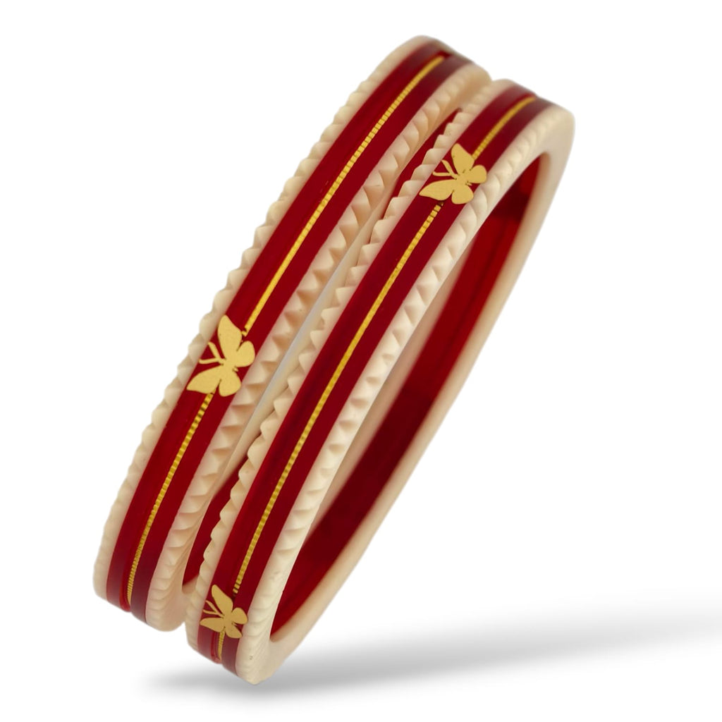 22kt (916) Yellow Gold Handmade Red And Cream Pola Bangles Flower Design for Women with Purity Certificate (Set of 2pcs)