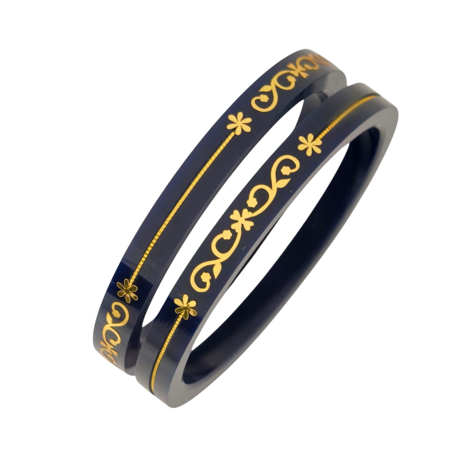 22kt (916) Yellow Gold Handmade Blue Colour Pola Bangles for Women with Purity Certificate (Set of 2pcs)