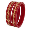 22kt (916) Yellow Gold Handmade Red Pola Bangles Flower Design for Women with Gold Purity Certificate (Set of 2pcs)