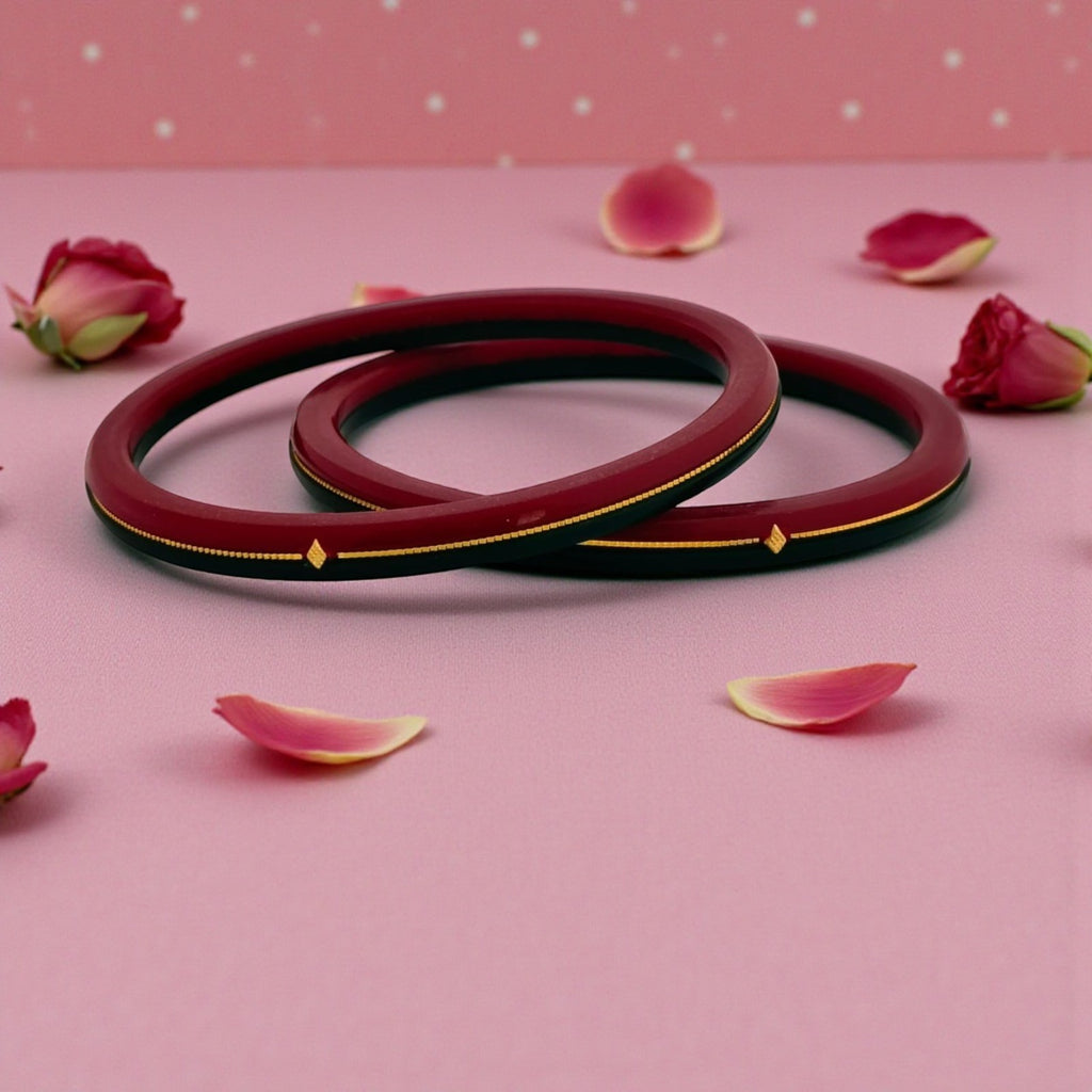 22kt (916) Yellow Gold Handmade Red And Green Pola Bangles Flower Design for Women with Purity Certificate (Set of 2pcs)
