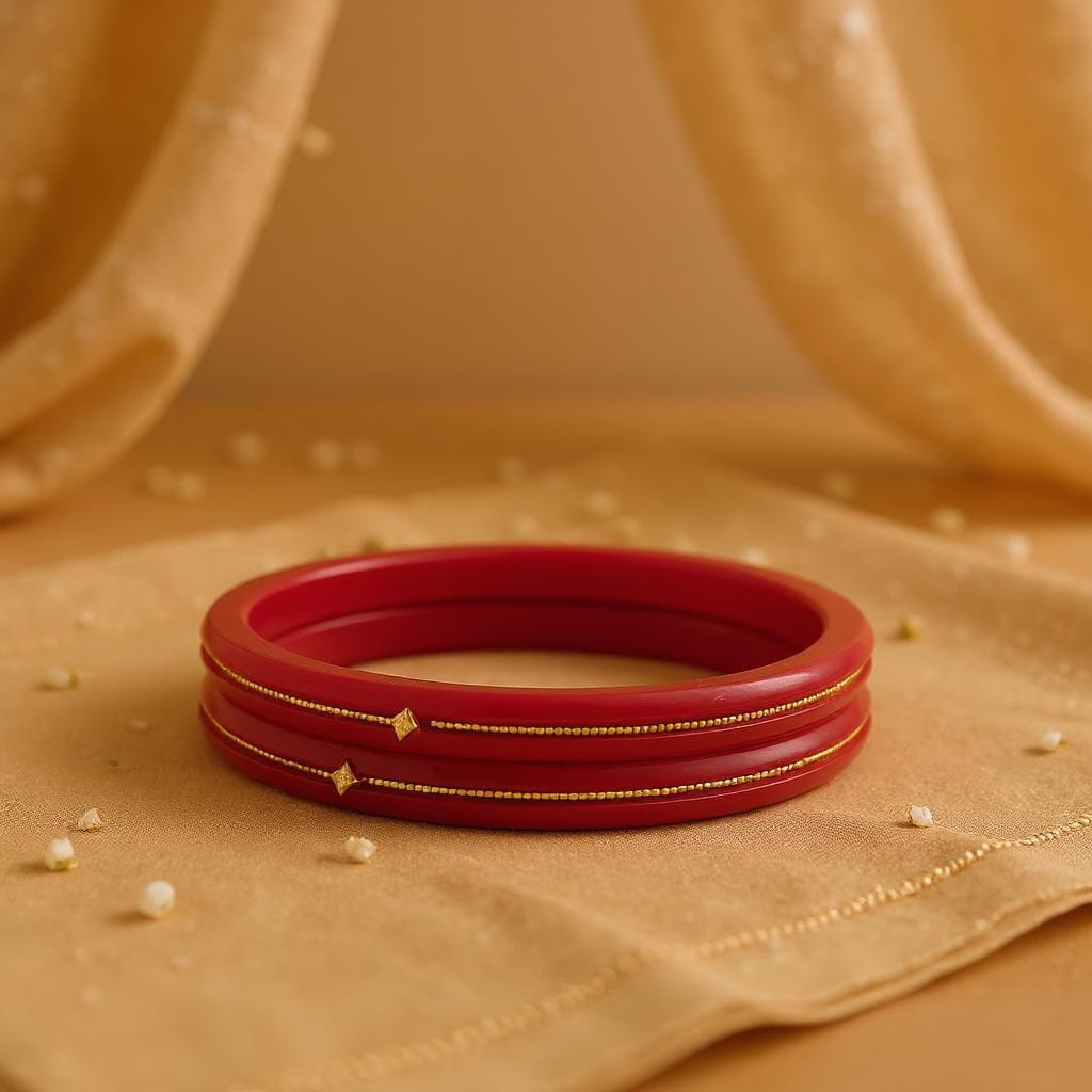 22kt (916) Yellow Gold Handmade Red Pola Bangles Flower Design for Women with Purity Certificate (Set of 2pcs)