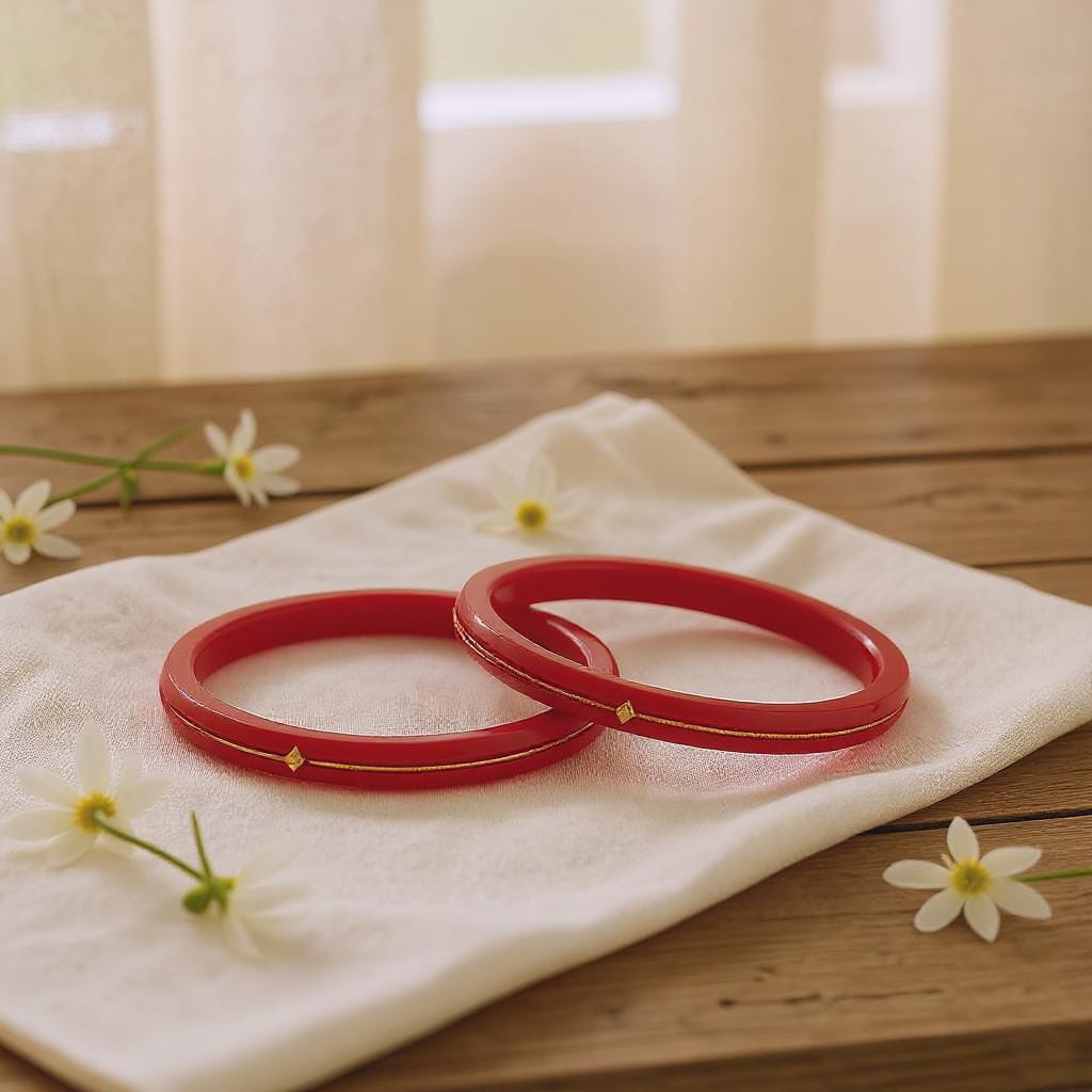 22kt (916) Yellow Gold Handmade Red Pola Bangles Flower Design for Women with Purity Certificate (Set of 2pcs)