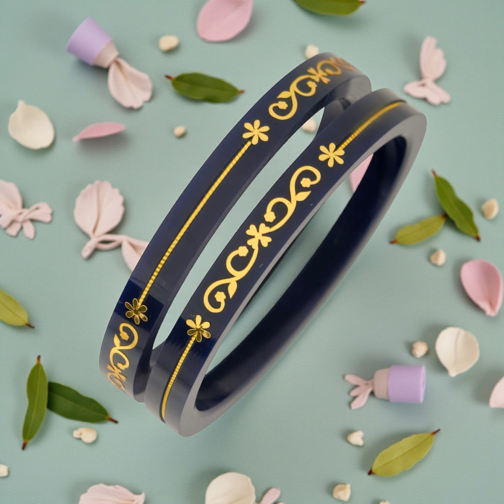 22kt (916) Yellow Gold Handmade Blue Colour Pola Bangles for Women with Purity Certificate (Set of 2pcs)
