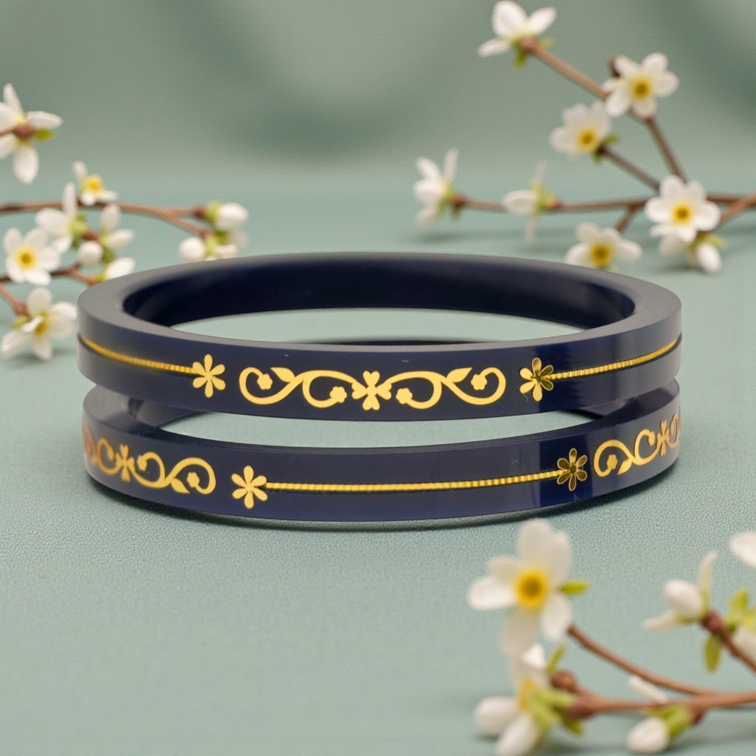 22kt (916) Yellow Gold Handmade Blue Colour Pola Bangles for Women with Purity Certificate (Set of 2pcs)