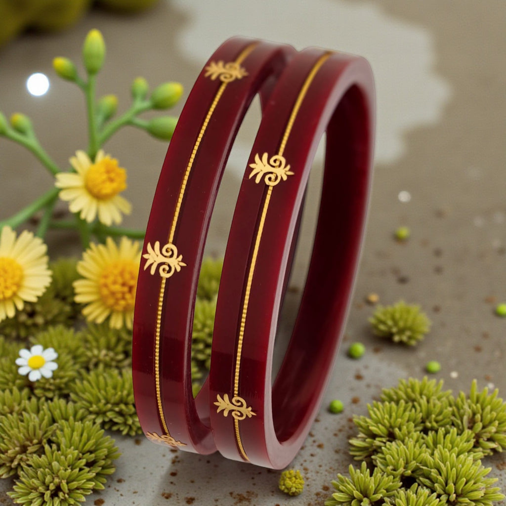 22kt (916) Yellow Gold Handmade Maroon Pola Bangles Flower Design for Women with Purity Certificate (Set of 2pcs)
