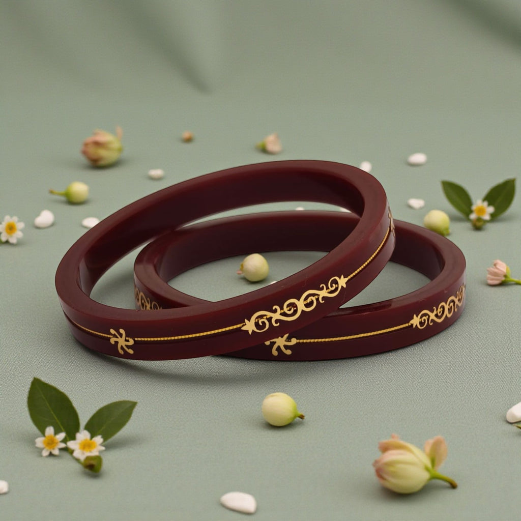 22kt (916) Yellow Gold Handmade Maroon Pola Bangles Flower Design for Women with Purity Certificate (Set of 2pcs)