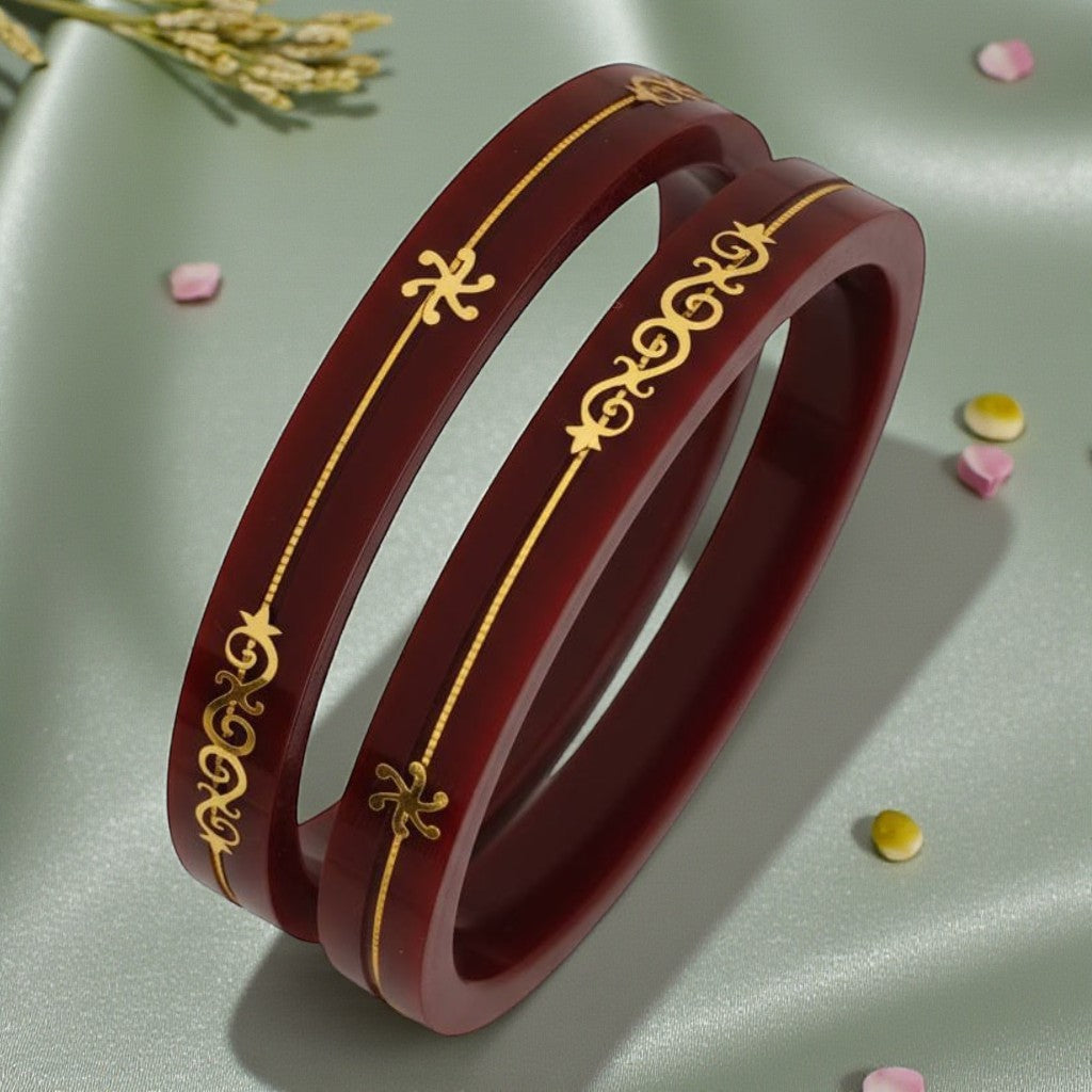 22kt (916) Yellow Gold Handmade Maroon Pola Bangles Flower Design for Women with Purity Certificate (Set of 2pcs)