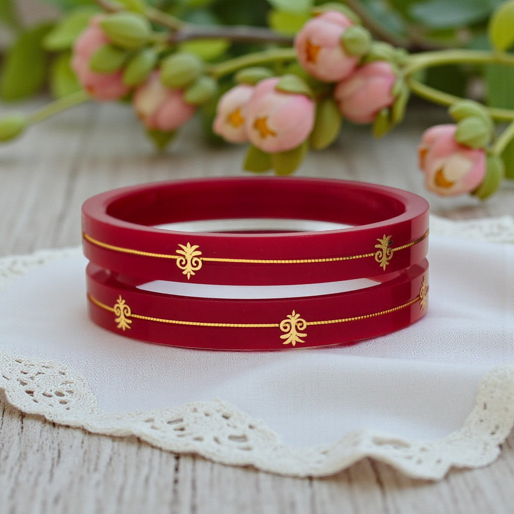 22kt (916) Yellow Gold Handmade Red Pola Bangles Flower Design for Women with Purity Certificate (Set of 2pcs)