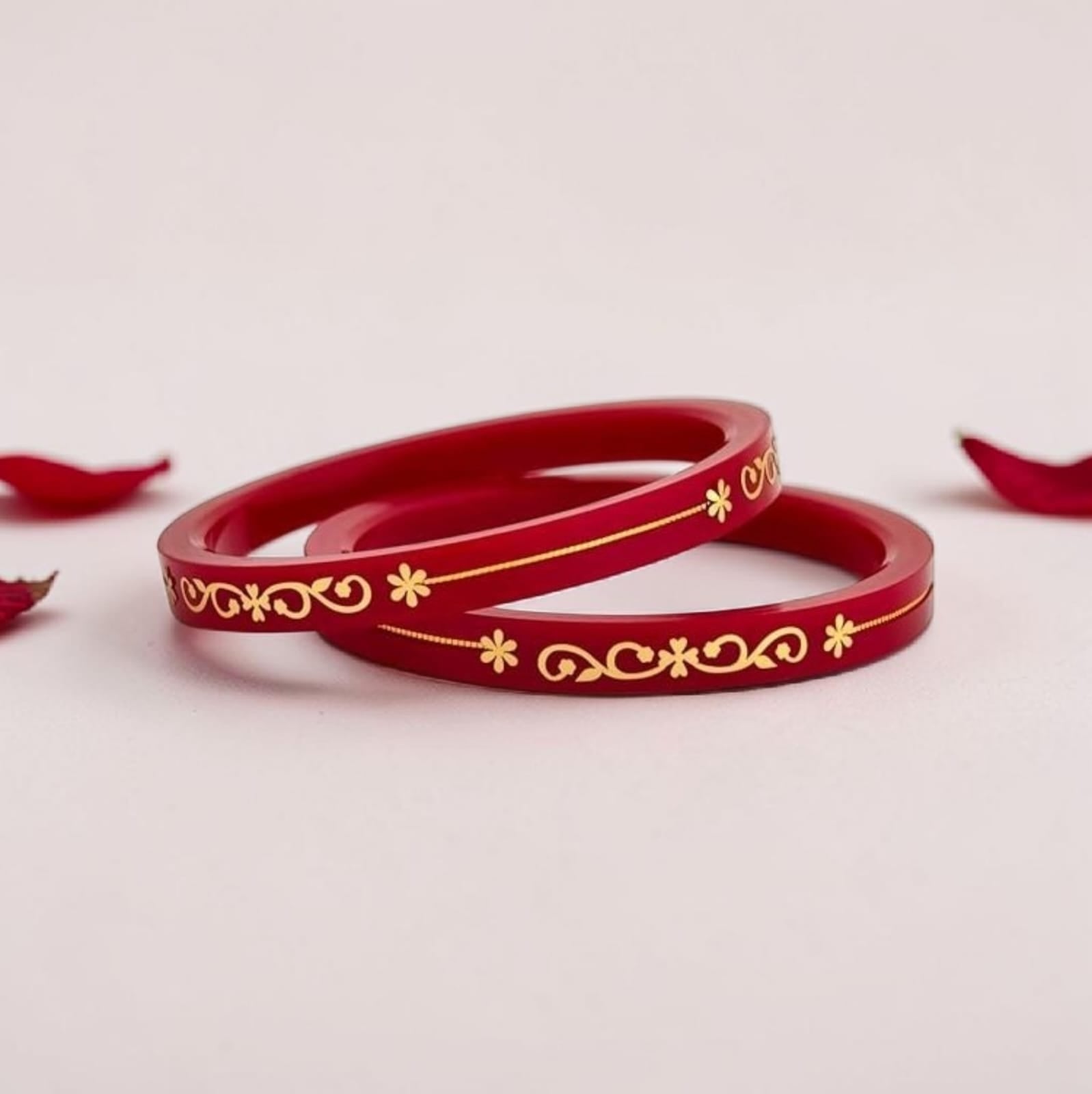 22kt (916) Yellow Gold Handmade Red Pola Bangles Flower Design for Women with Purity Certificate (Set of 2pcs)