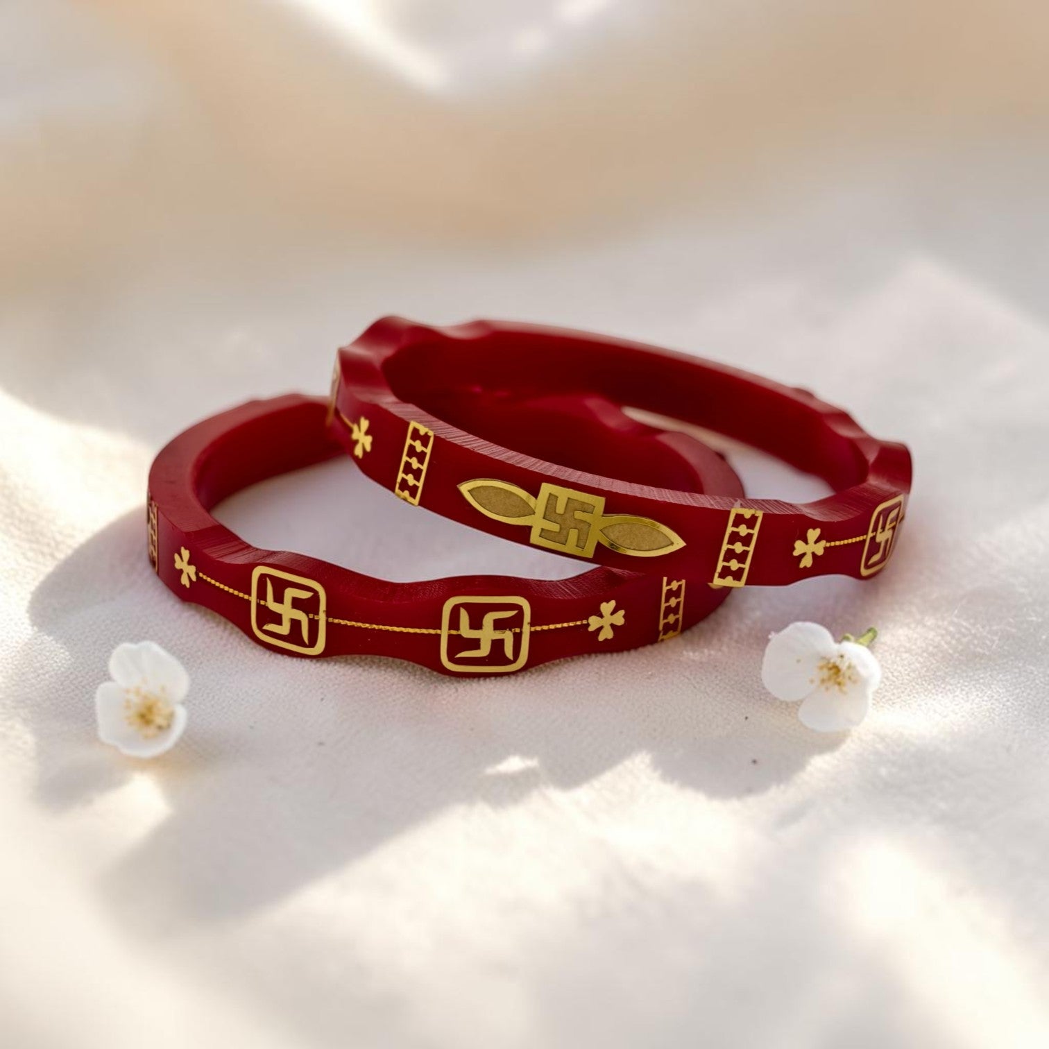 22kt (916) Yellow Gold Handmade Red Pola Bangles Flower Design for Women with Purity Certificate (Set of 2pcs)